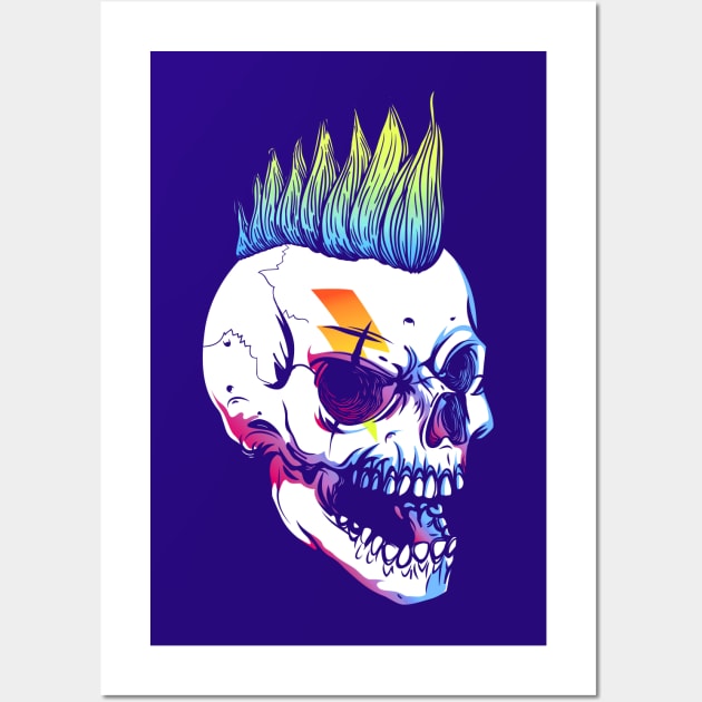 Punk Mohawk Skull Wall Art by machmigo